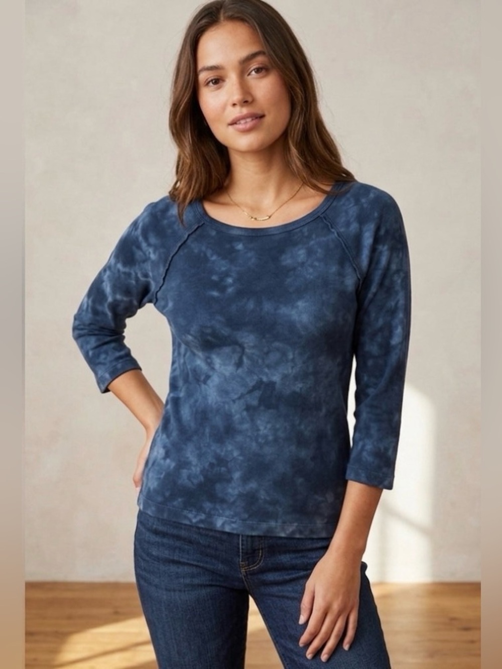 Prana Women's Navy Tie-Dye Long Sleeve Top size Small